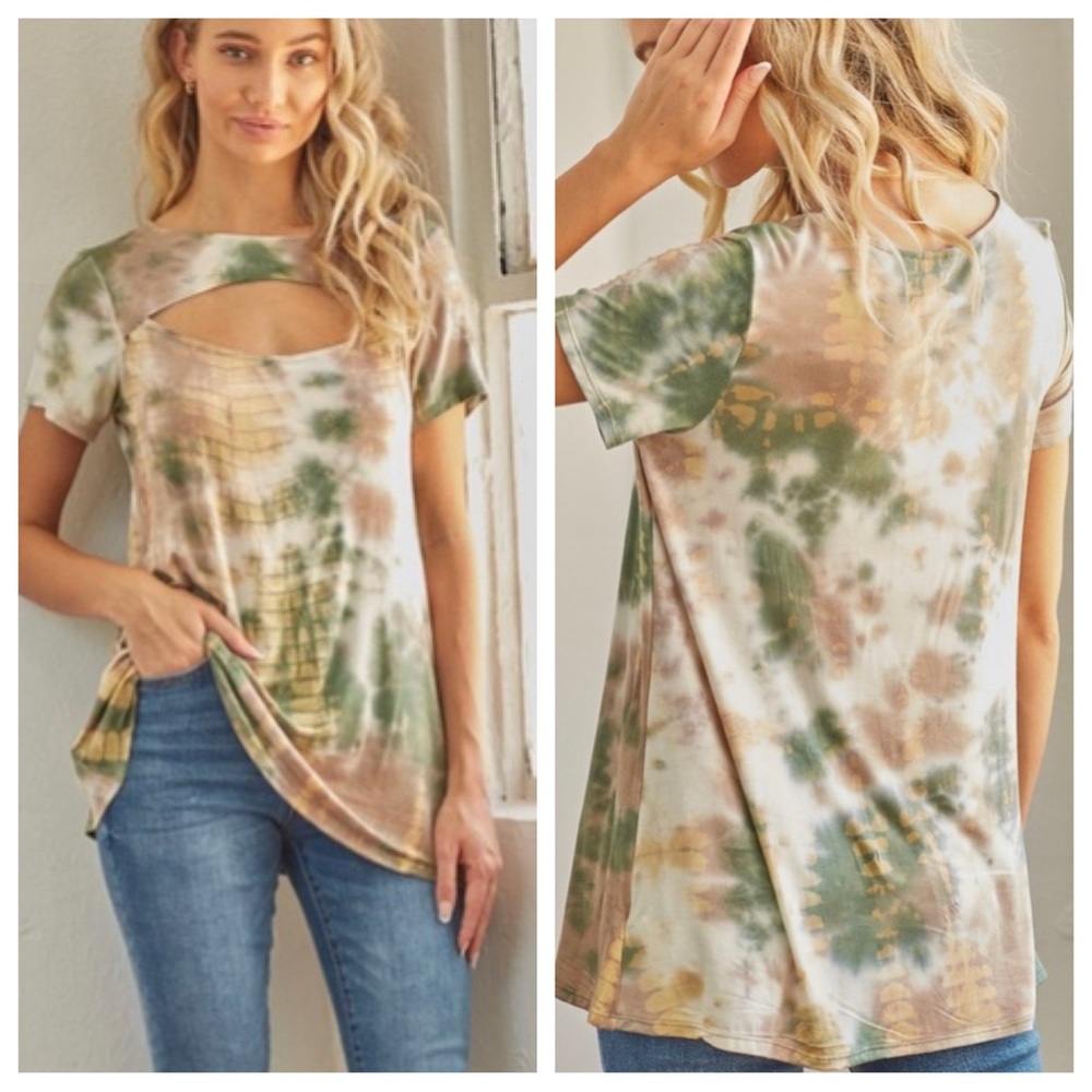 Olive tie dye cut out top